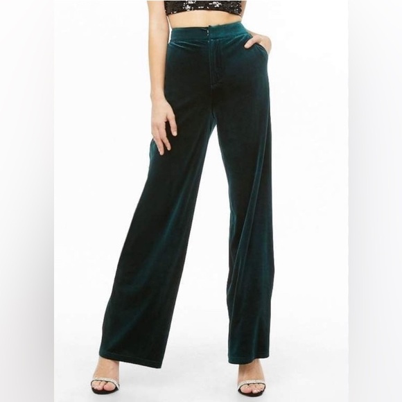 Green Crushed Velvet Palazzo Pants, Forever 21 - Picture 1 of 12